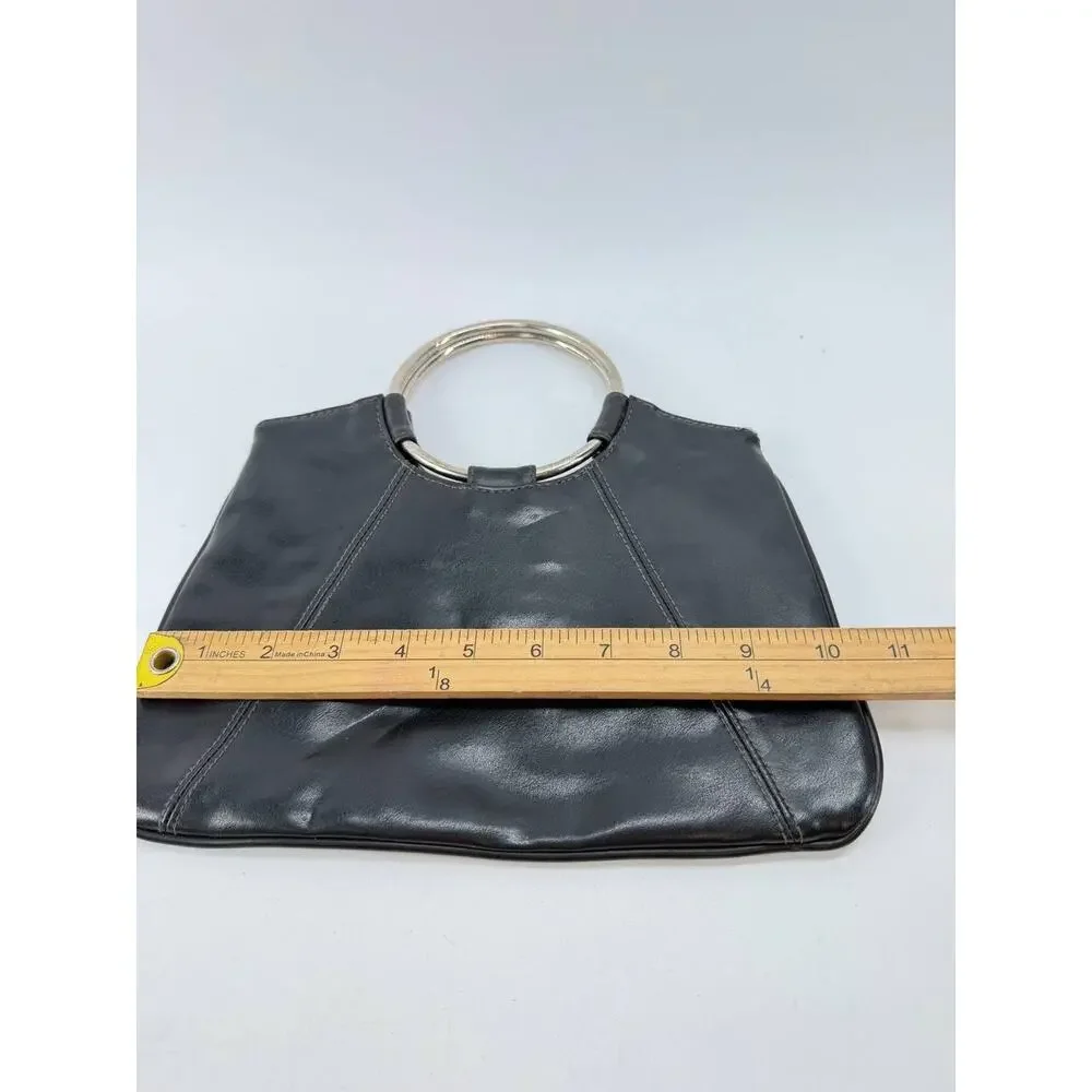 Giannini Black Ring Handle Clutch Purse Faux Leather Evening Handbag